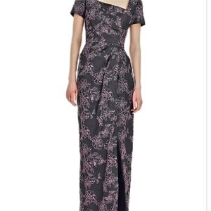 Kay Unger Black Maxi Dress with Pink Floral Motif